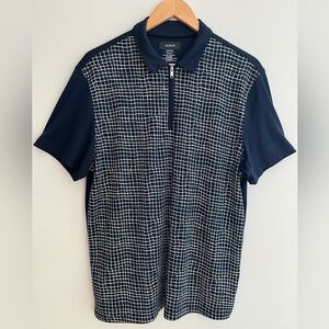 ALFANI Polo Shirt Short Sleeve Quarter Zip Wavy Check Pattern Office Casual